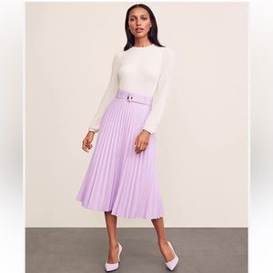 Ann Taylor NWT Purple Belted Pleated Midi Skirt Size 2